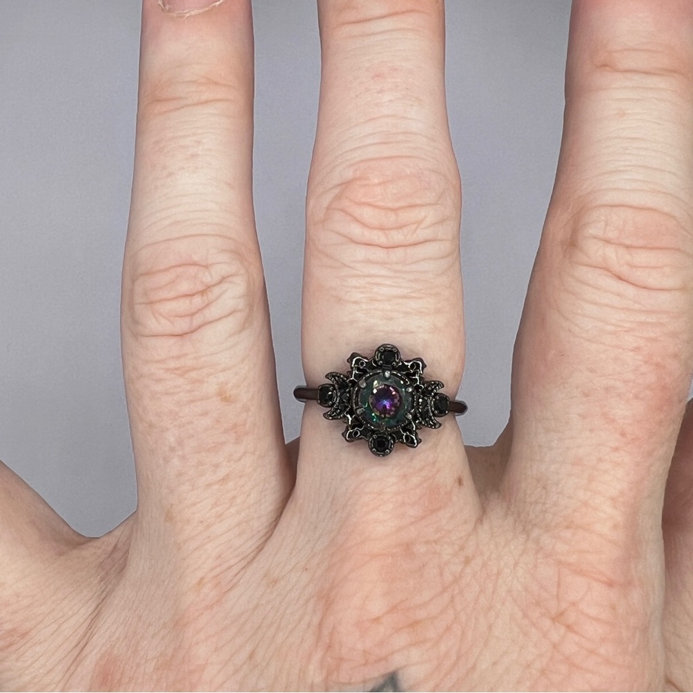 Black mystic topaz and onyx ring